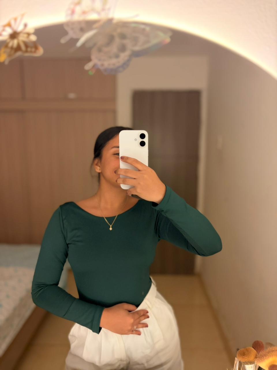 Body Manga Larga Espalda Descubierta Verde Esmeralda