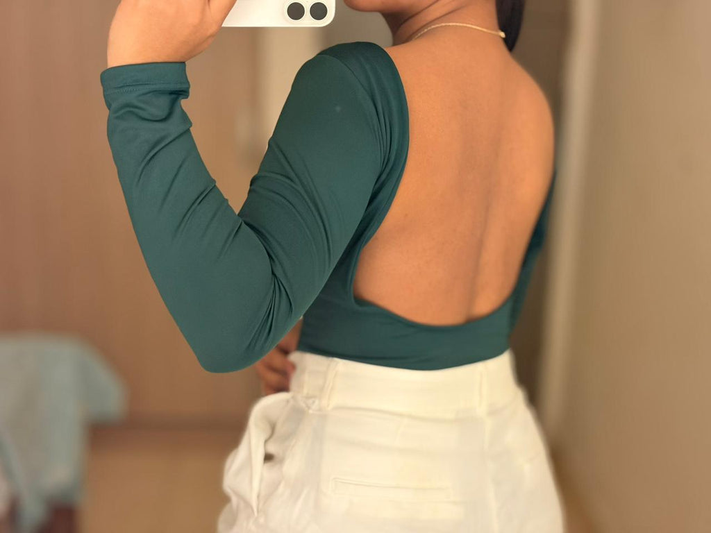 Body Manga Larga Espalda Descubierta Verde Esmeralda
